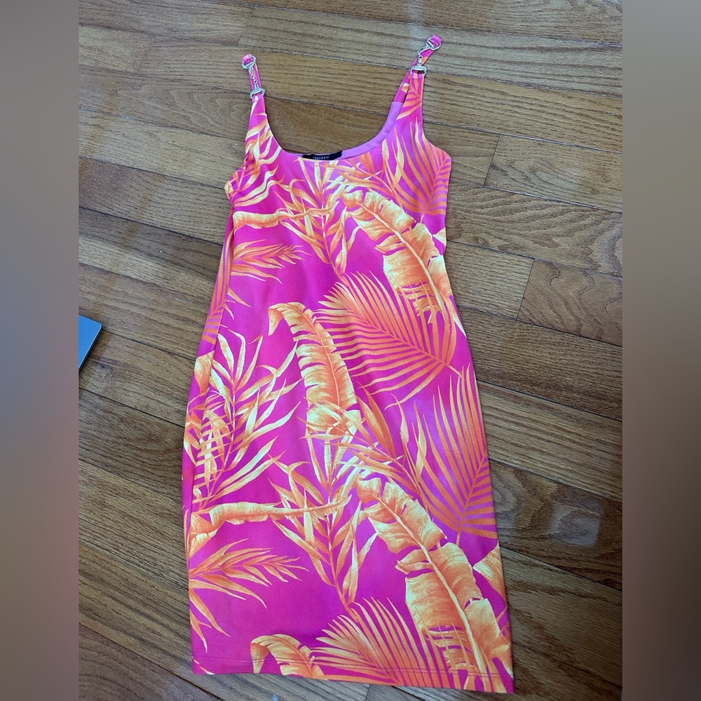 Forever 21 Pink and Orange Leaf Dress